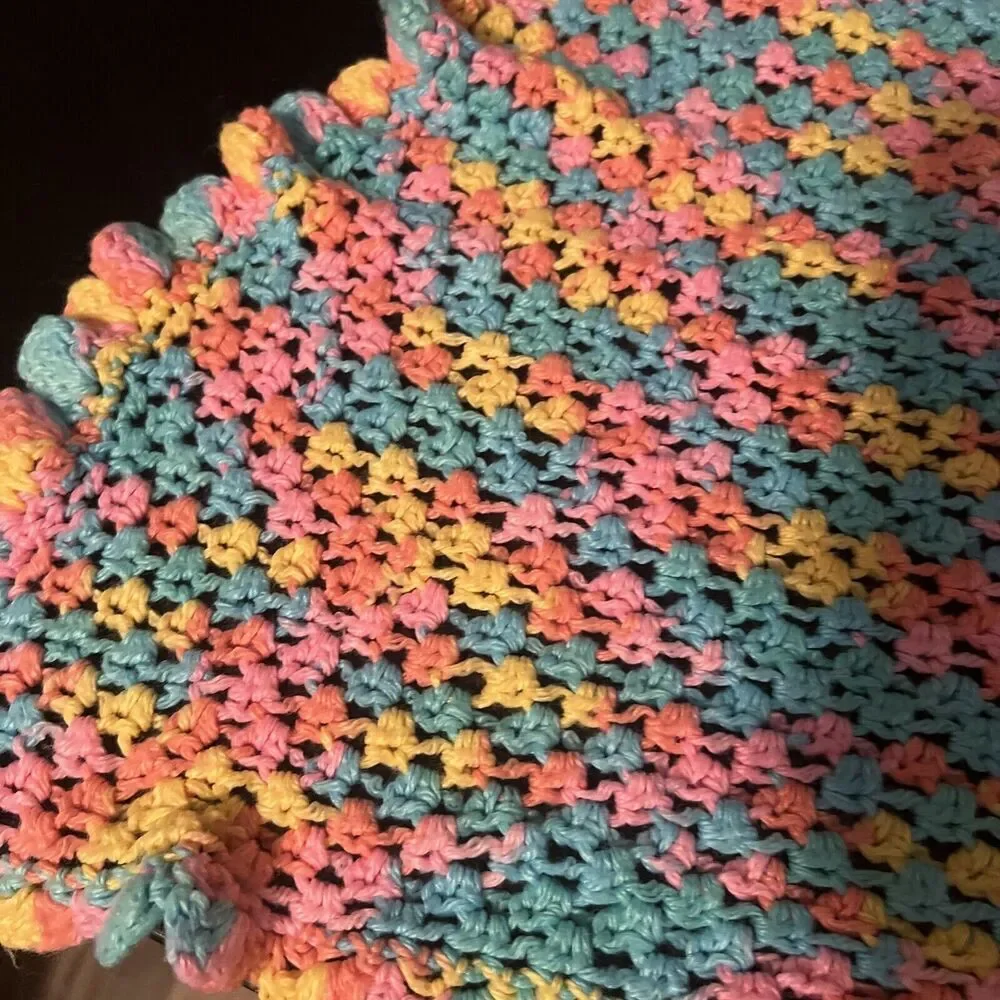 Baby Afghan Crochet Knit Blanket pastel colors rainbow Handmade gift lovey 40x30